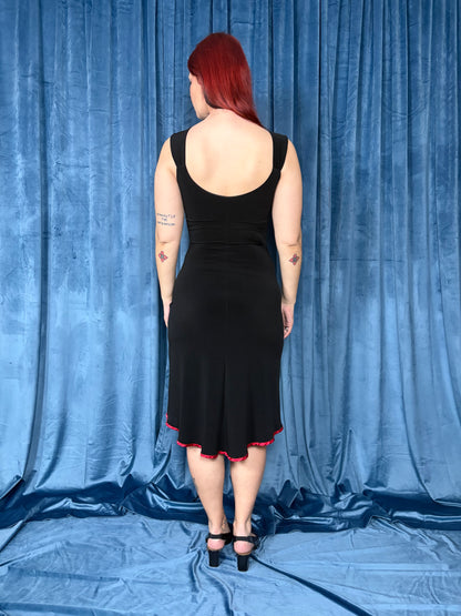 Y2K slinky black dress with red trim