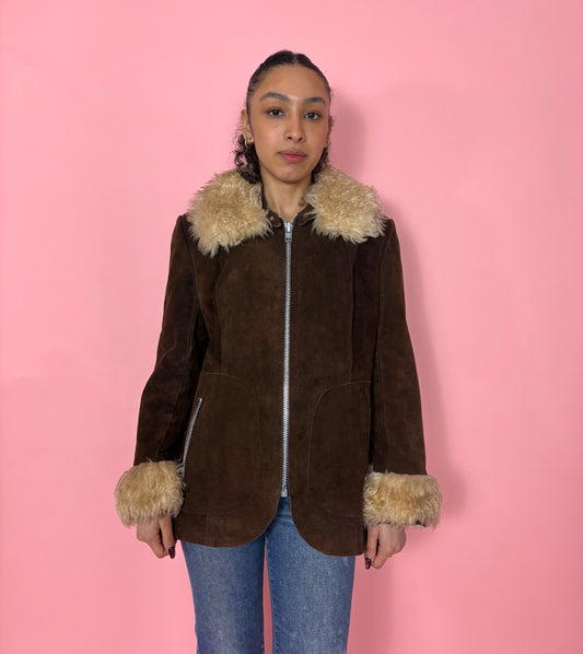 1970s Faux Fur Trimmed Suede Jacket