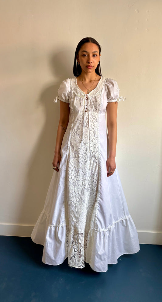 Gunne Sax black label white cotton prairie dress