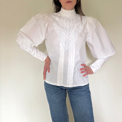 80s does Victorian cotton blouse