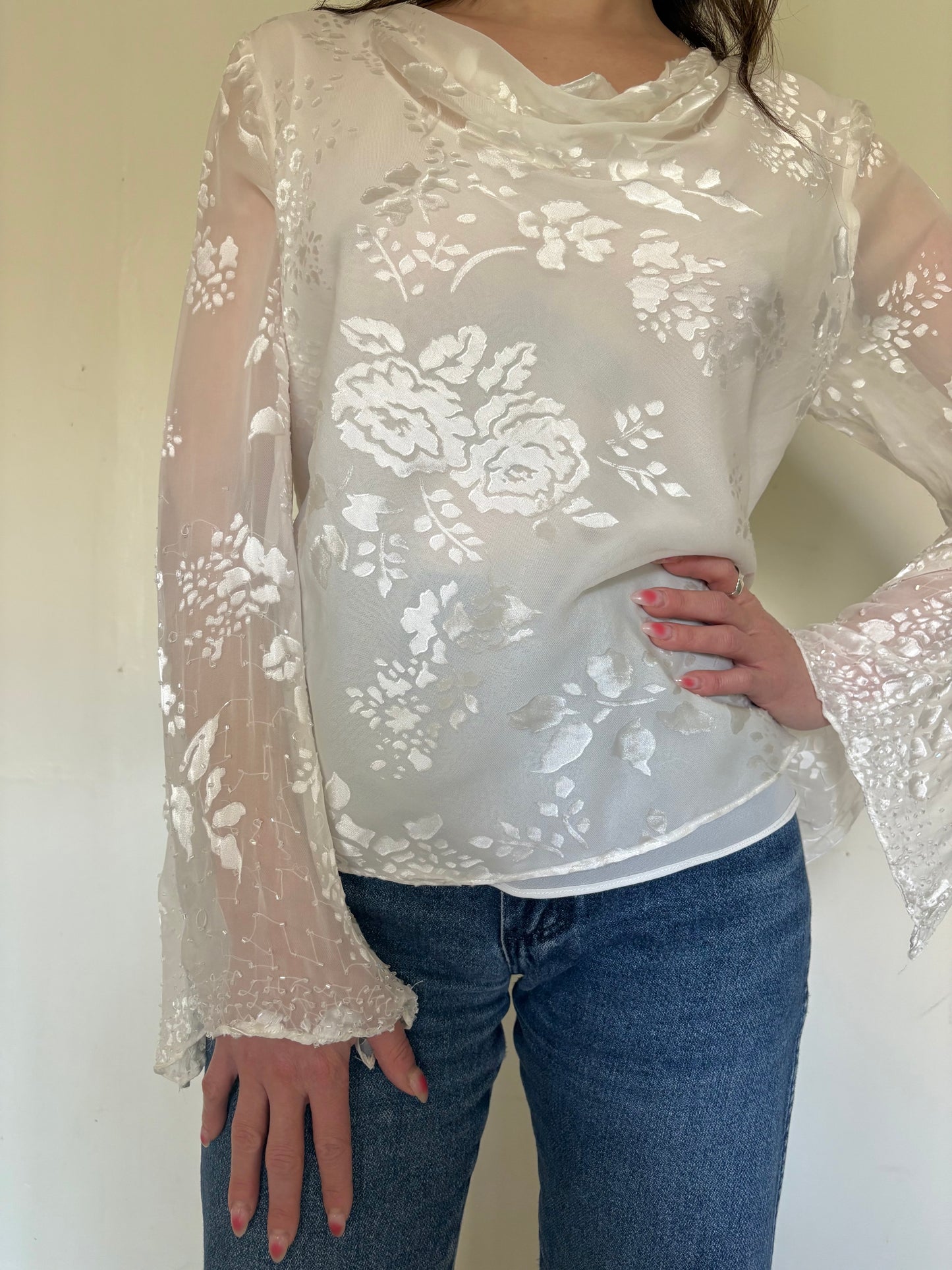 Bias cut silk top with beading