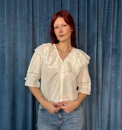 White cotton prairie blouse