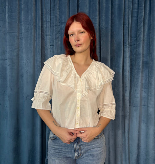White cotton prairie blouse
