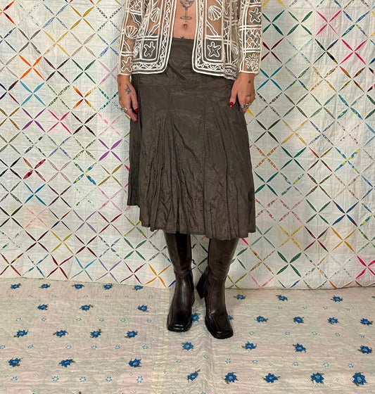 Brown Y2K textured midi skirt