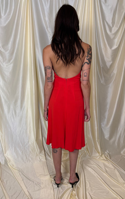 Y2K red ruffle halter dress