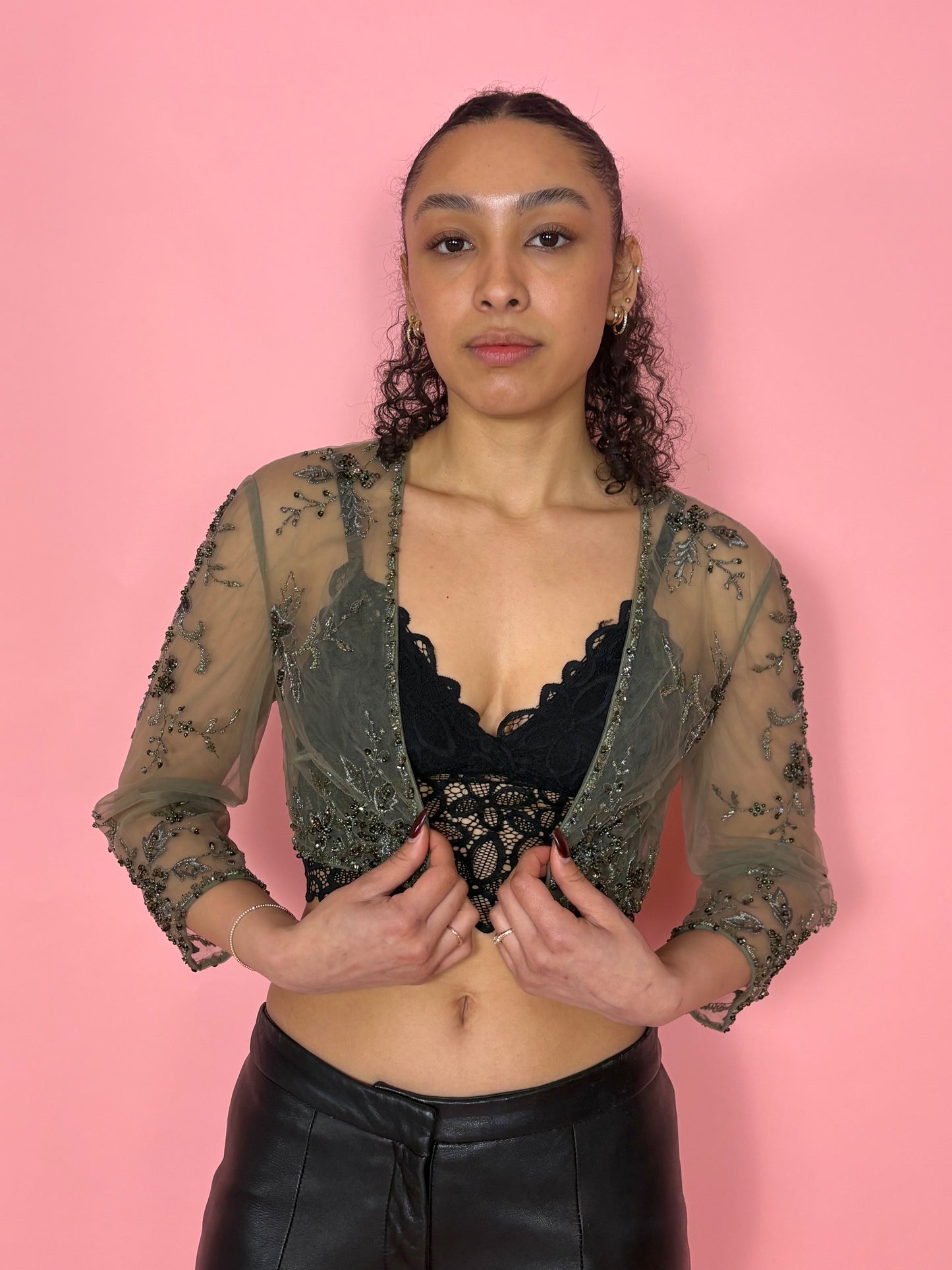 Green Mesh Beaded Bolero