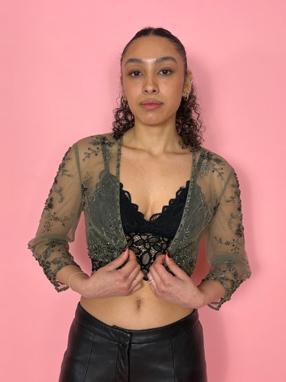 Green Mesh Beaded Bolero