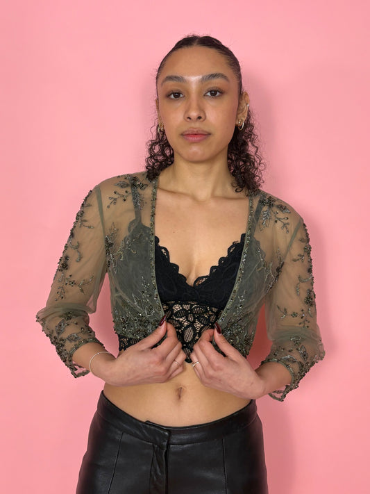 Green Mesh Beaded Bolero