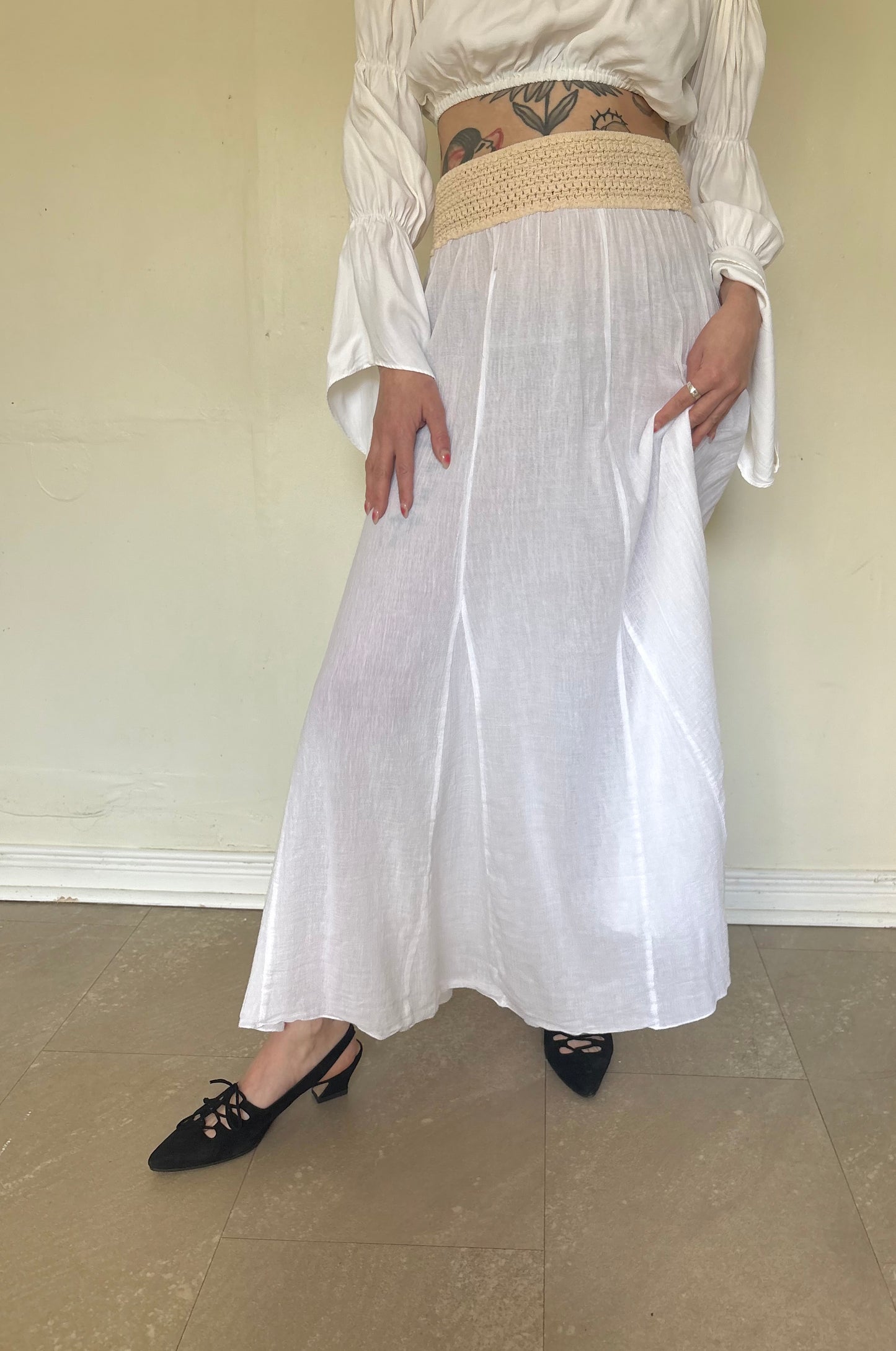 White cotton skirt with woven waist band