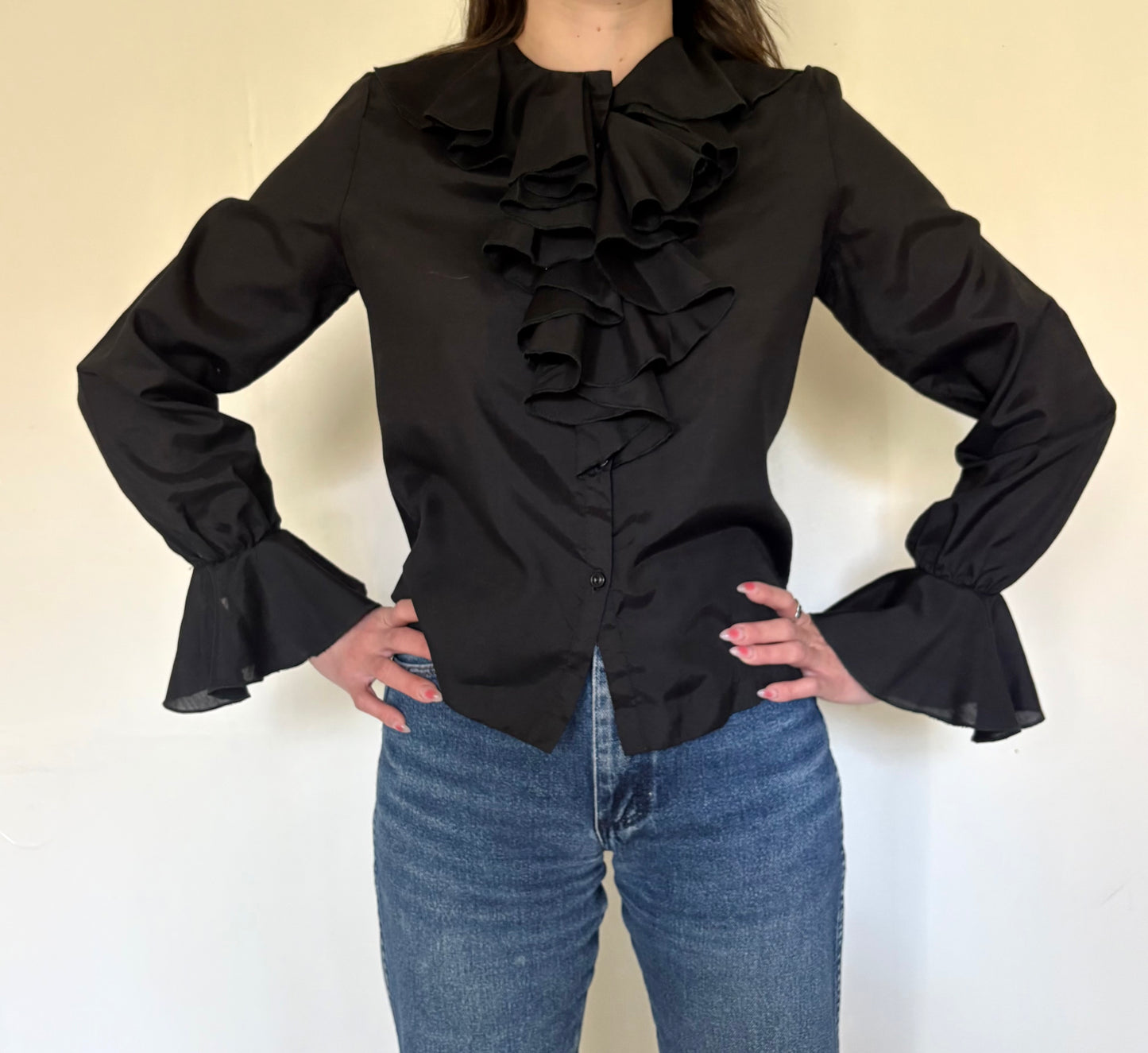70s Black Ruffle Top