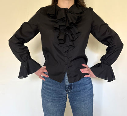 70s Black Ruffle Top