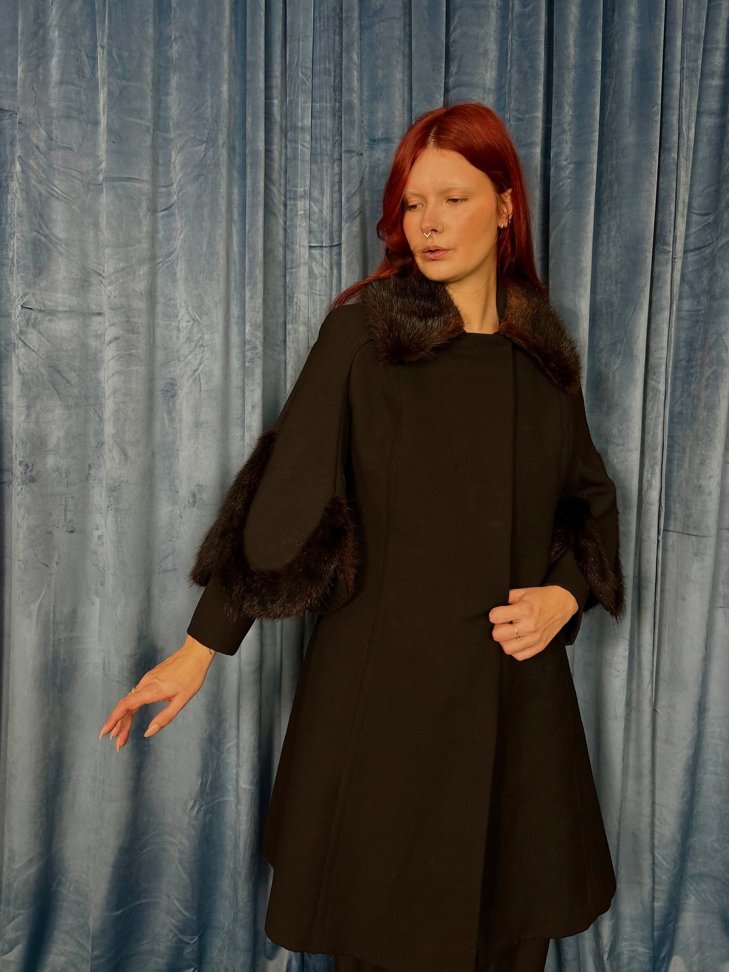 100% Wool Mink Trimmed Coat