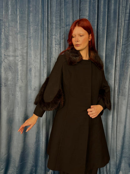 100% Wool Mink Trimmed Coat