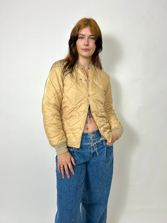 1970s Quilted Metal Snap Jacket in Camel