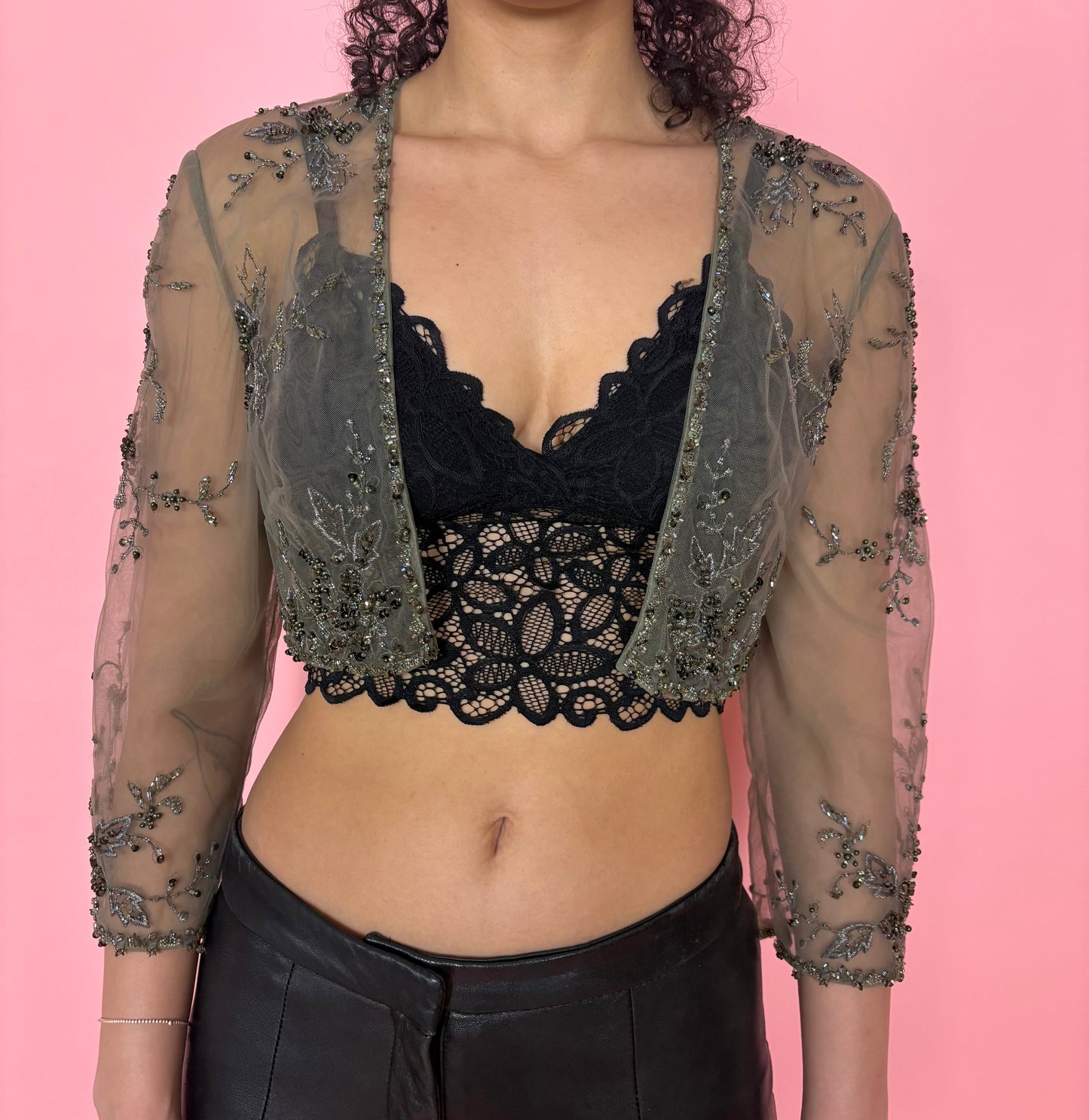 Green Mesh Beaded Bolero