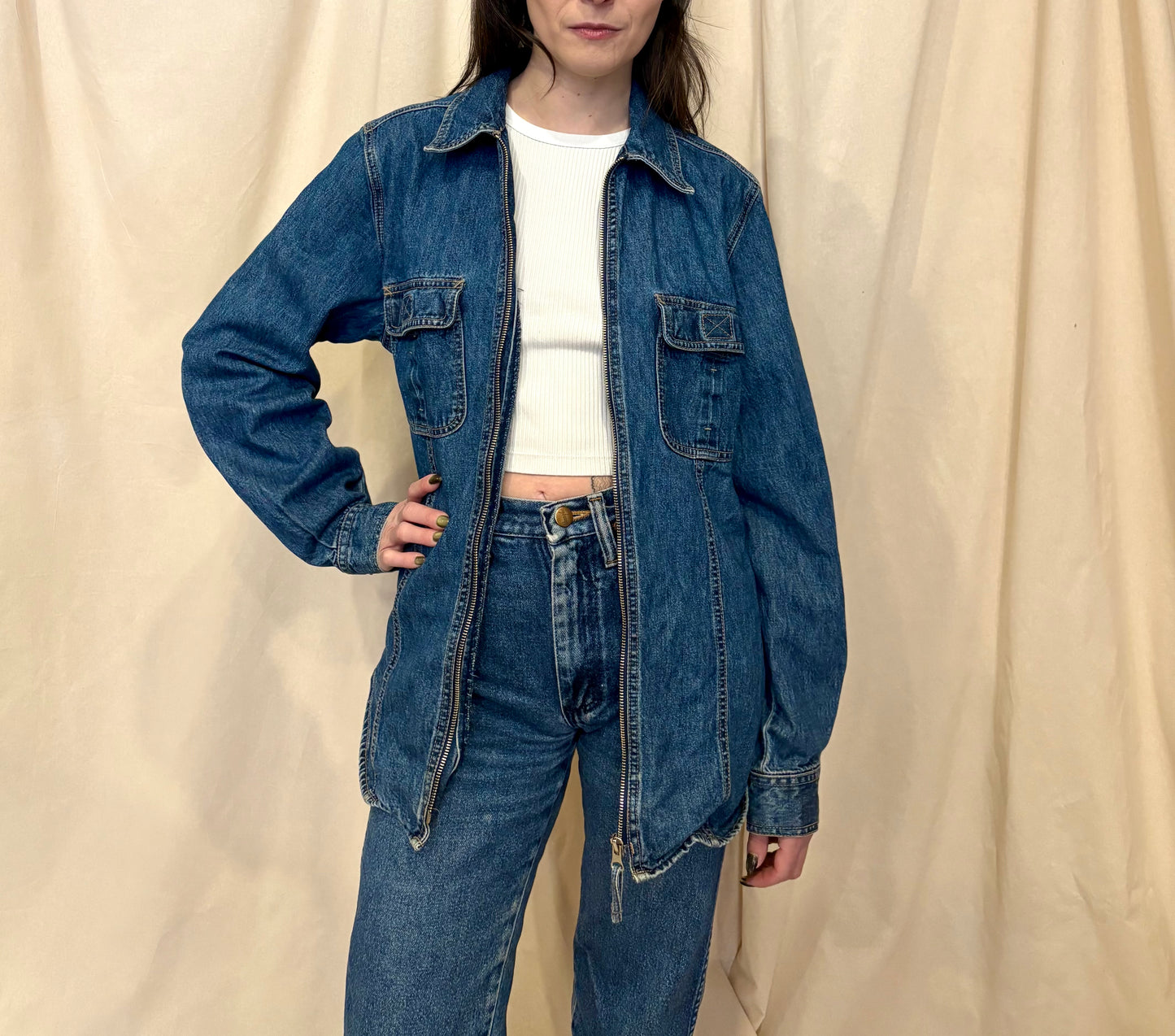 90s Cotton Ginny Denim Zip Up