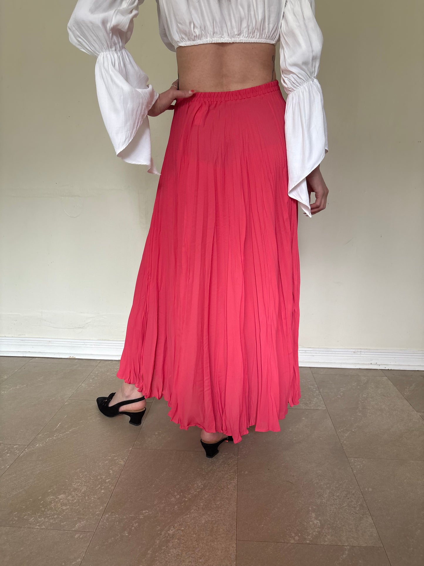 90s pleated coral maxi skirt