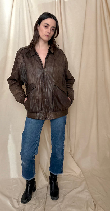 1980s Brown Leather Bomber Jacket