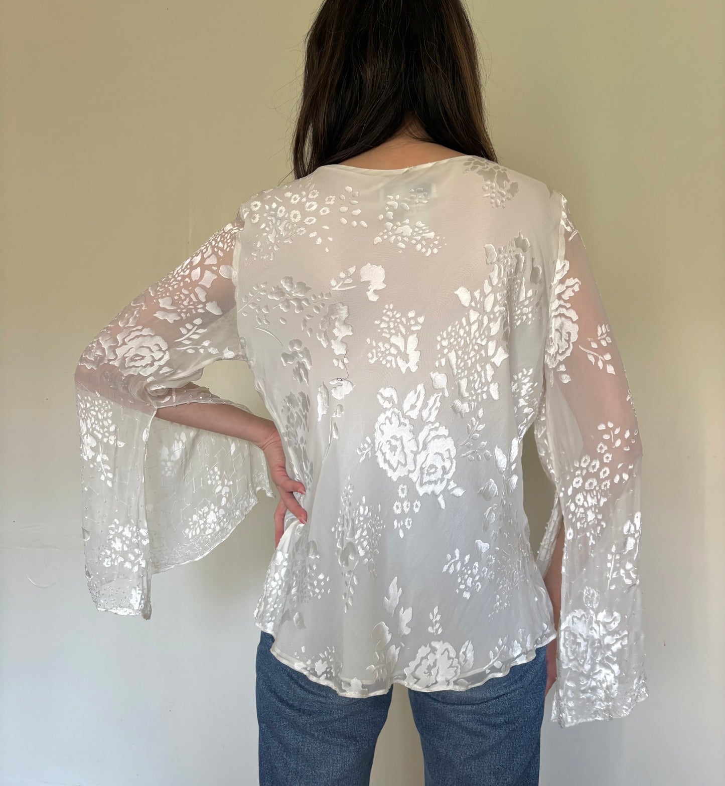 Bias cut silk top with beading