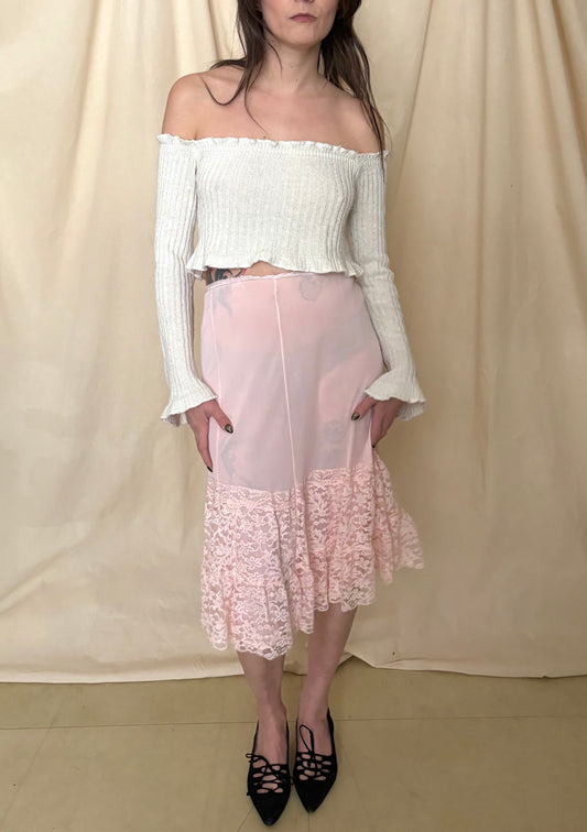 Pink Slip Skirt with Lace Trim