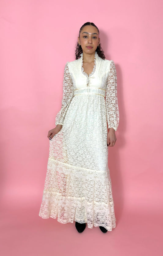 1970s Romantic Lace Dress
