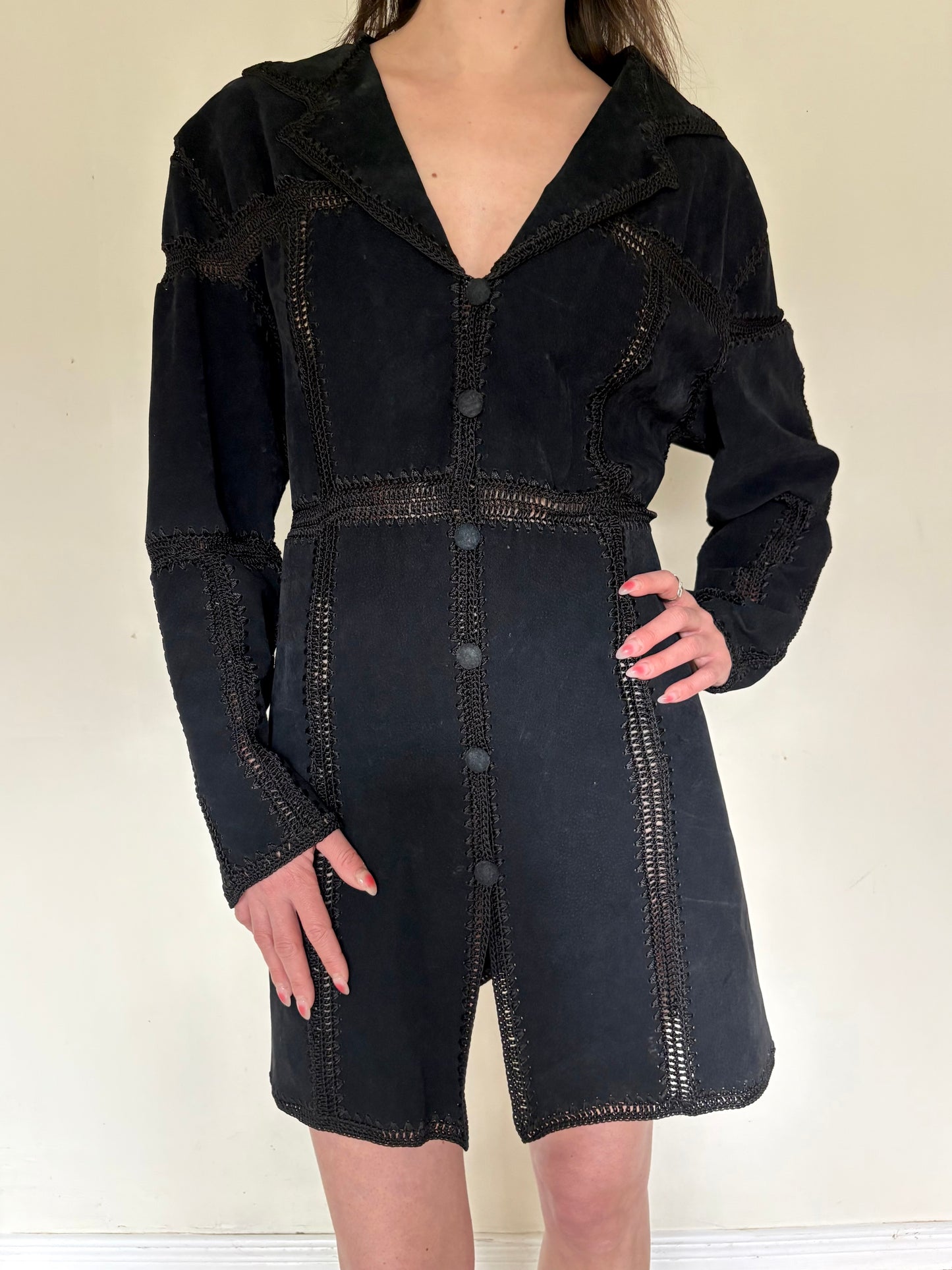 Black suede patchwork jacket/dress