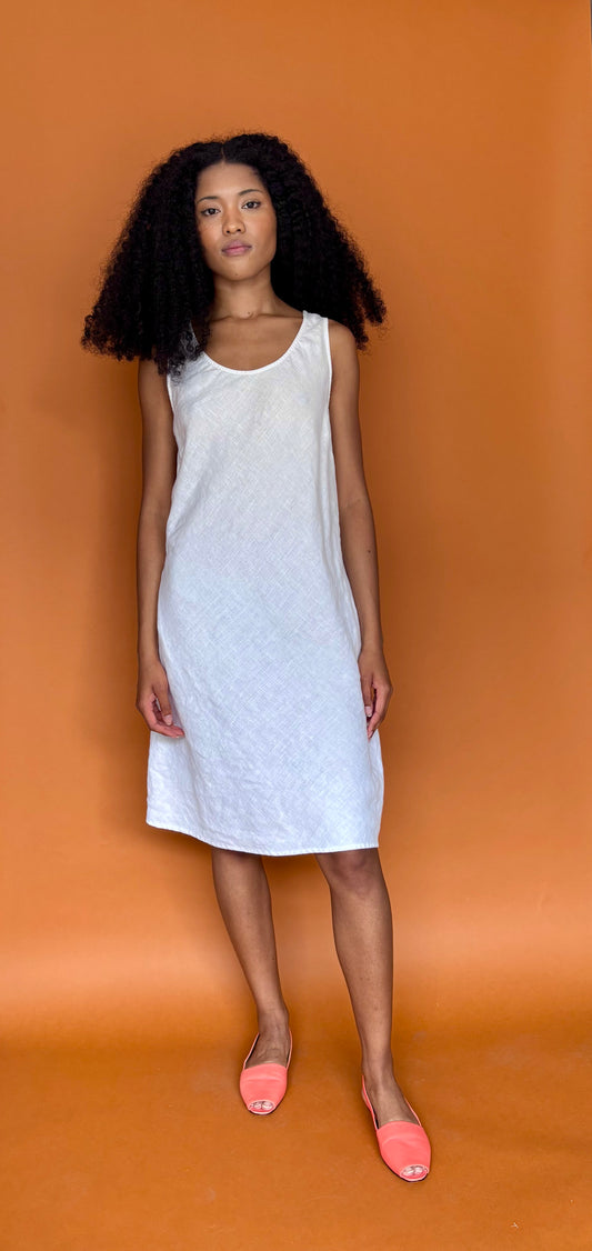 White linen smock dress