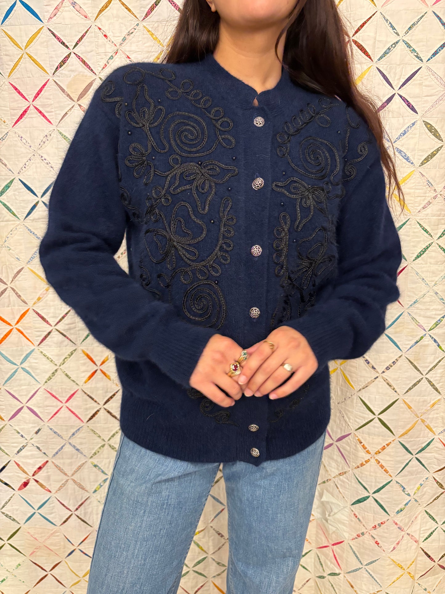 Embroidered Angora Cardigan