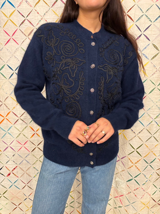 Embroidered Angora Cardigan