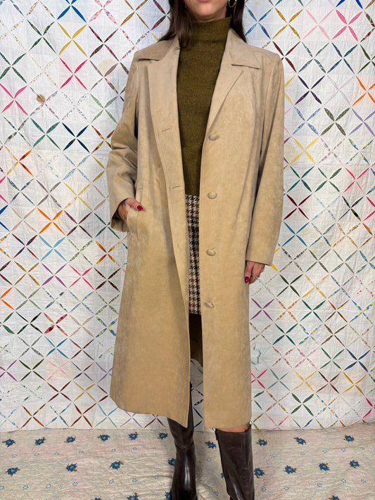 Microsuede tan trench coat