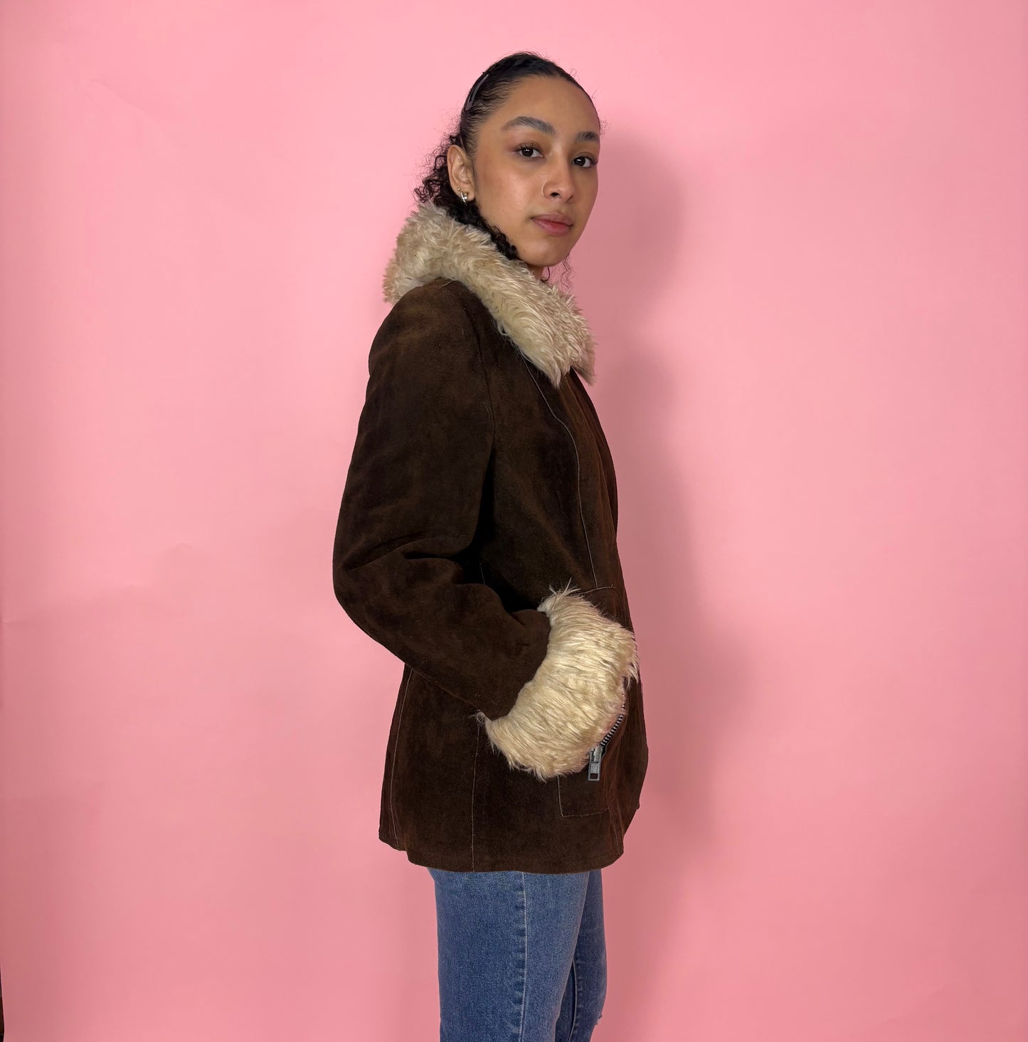 1970s Faux Fur Trimmed Suede Jacket