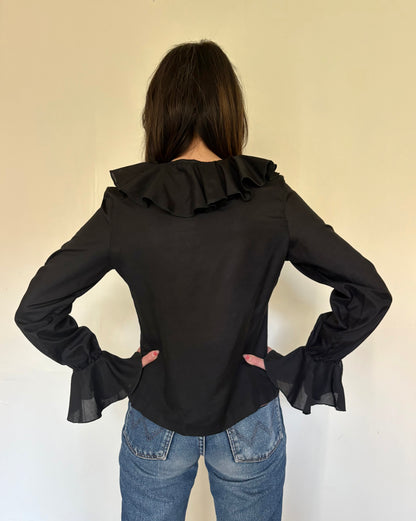70s Black Ruffle Top
