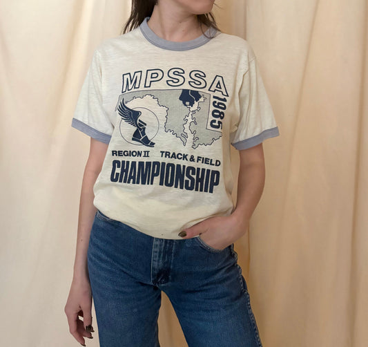 1985 Track and Field Ringer Tee