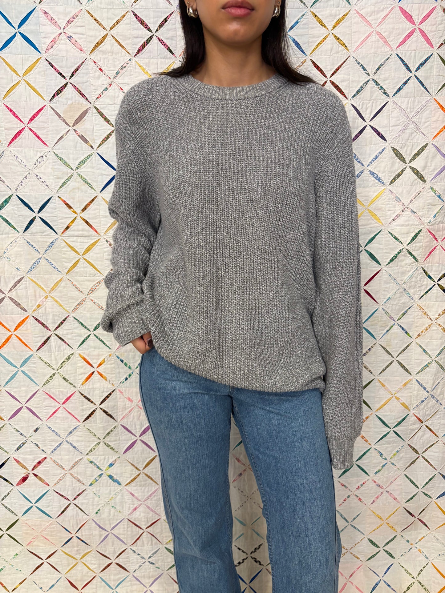 Grey Ribbed Cotton Sweater