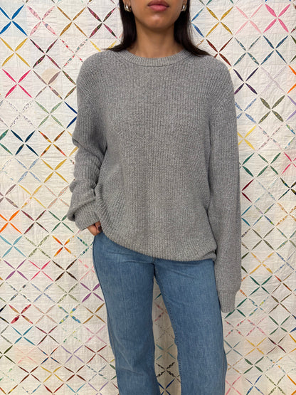 Grey Ribbed Cotton Sweater