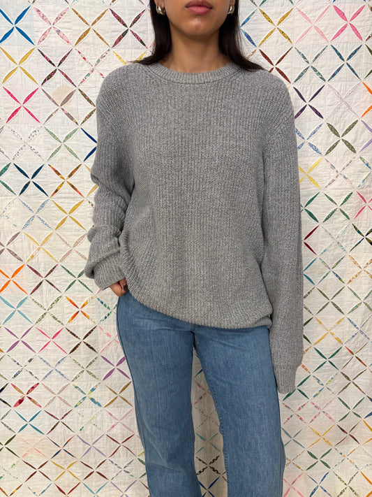 Grey Ribbed Cotton Sweater