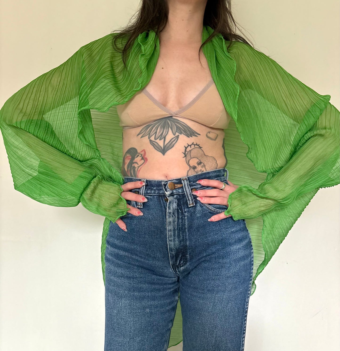Sheer green mesh shawl