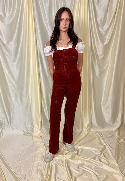 1970s burgundy corduroy overalls